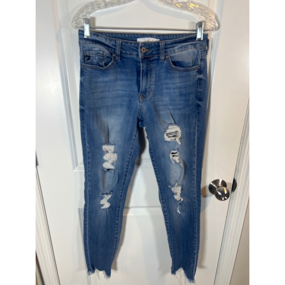 KanCan Womens Skinny Jeans Distressed Ripped Raw Hem Blue Size 9/28‎